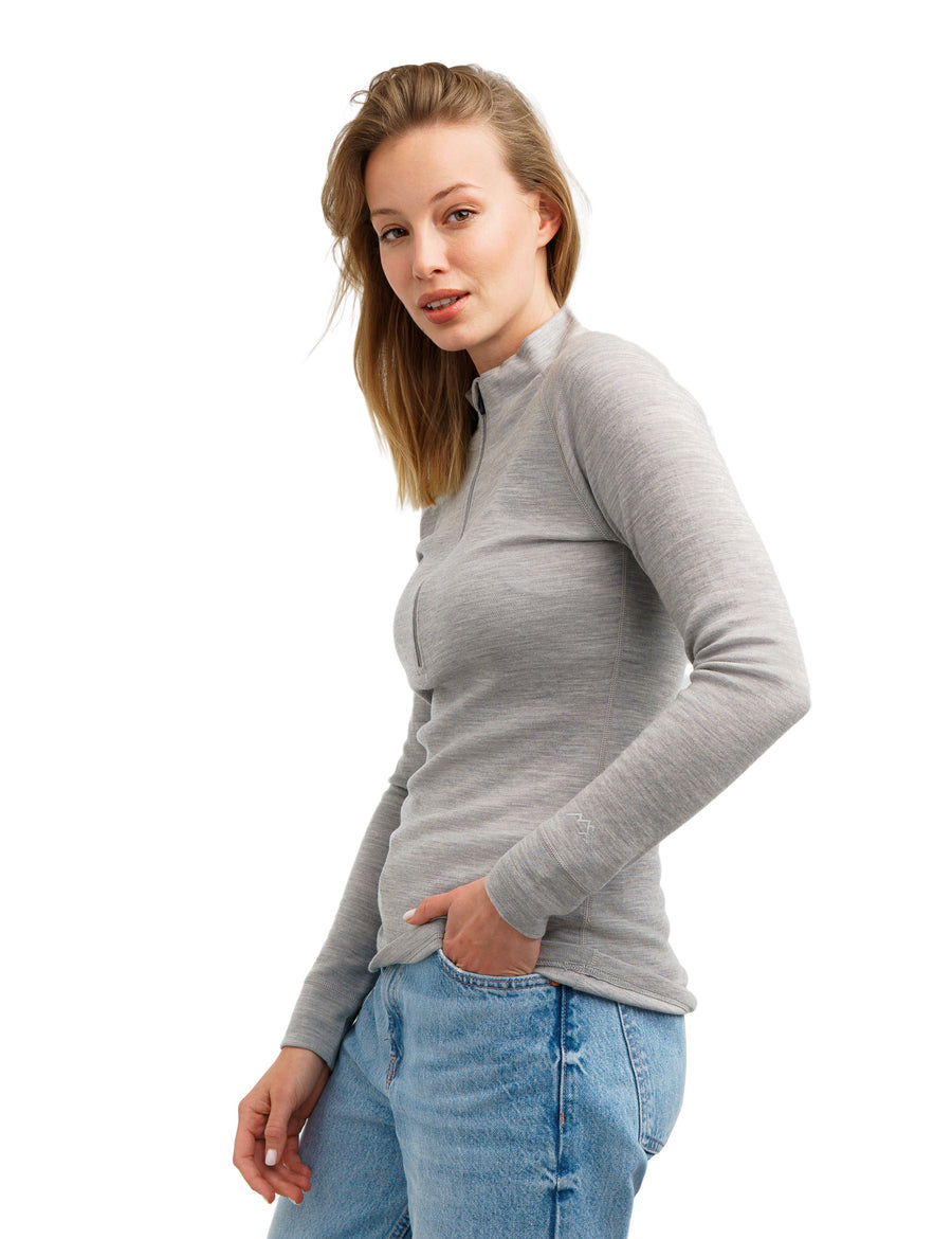 Women's Merino Half Zip Long Sleeve 320 Heather Gray