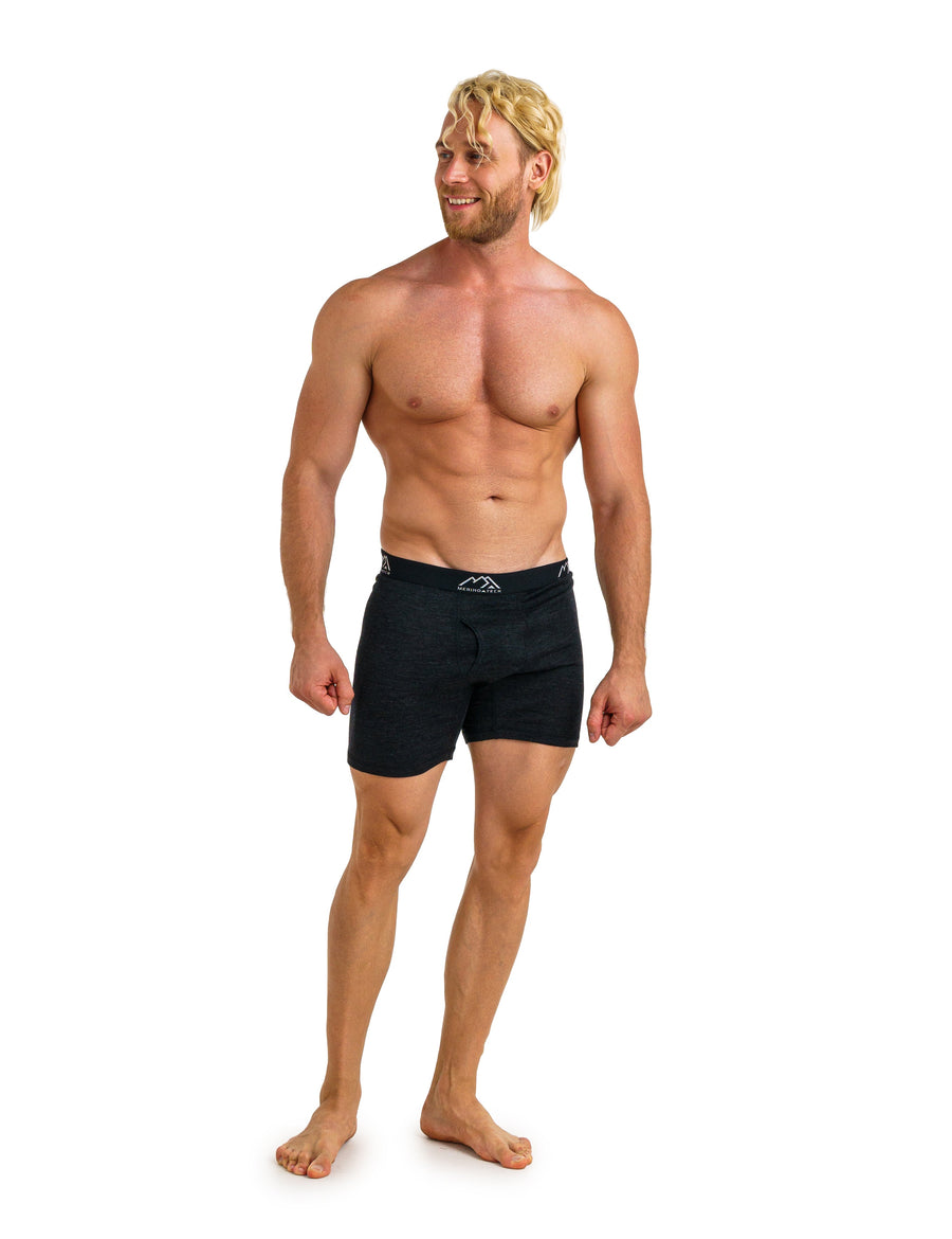 Men's Merino Boxers 190 Brief Heathered Black (2 Pack)